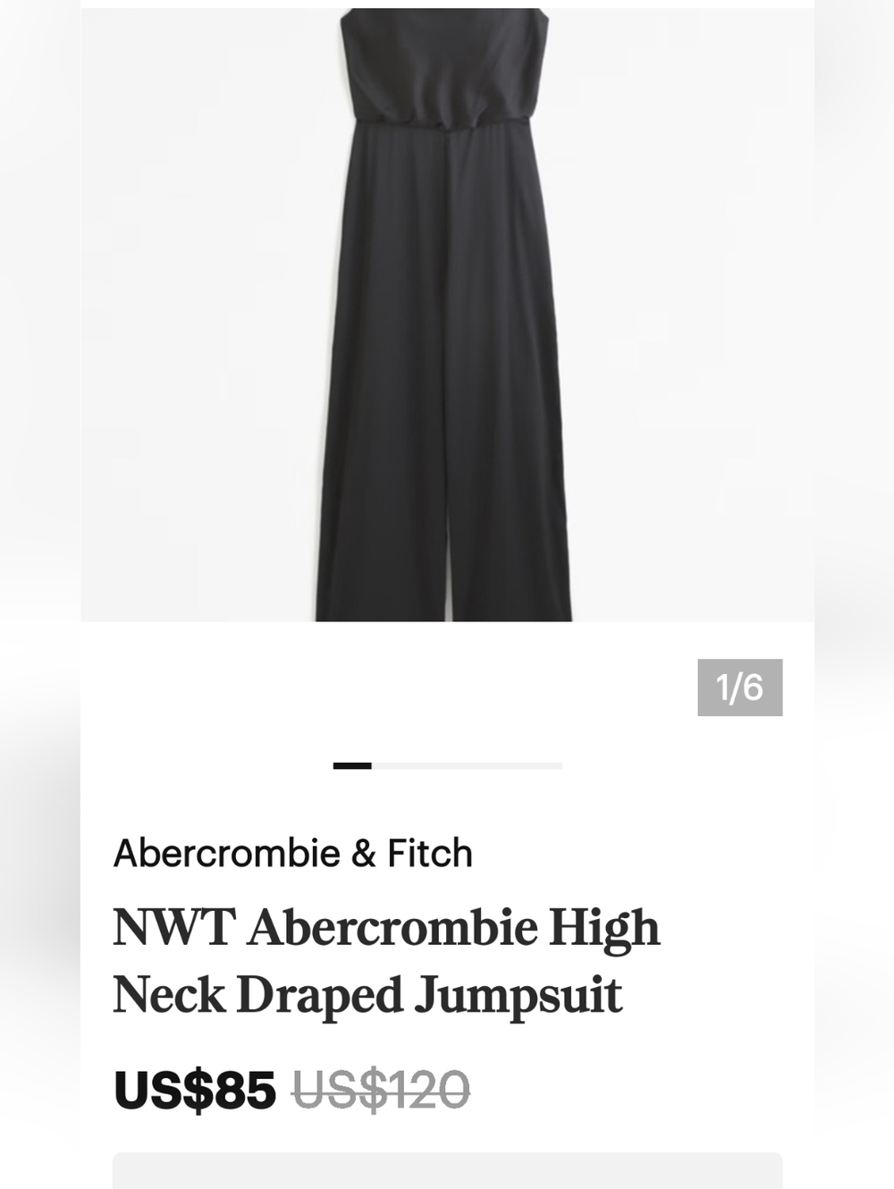 Abercrombie & Fitch Black Sleeveless Wide-Leg Jumpsuit Size L NWT - Picture 5 of 16